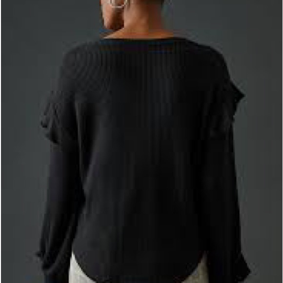 Anthropologie Black V-Neck Sweater with Ruffle Details - Picture 3 of 9